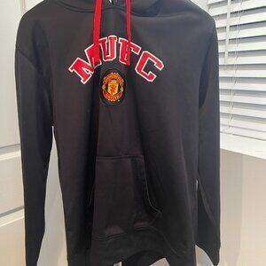 JA7011- Manchester United Men’s Large Black Full Zip Hoodie MUFC Red Lined Hood